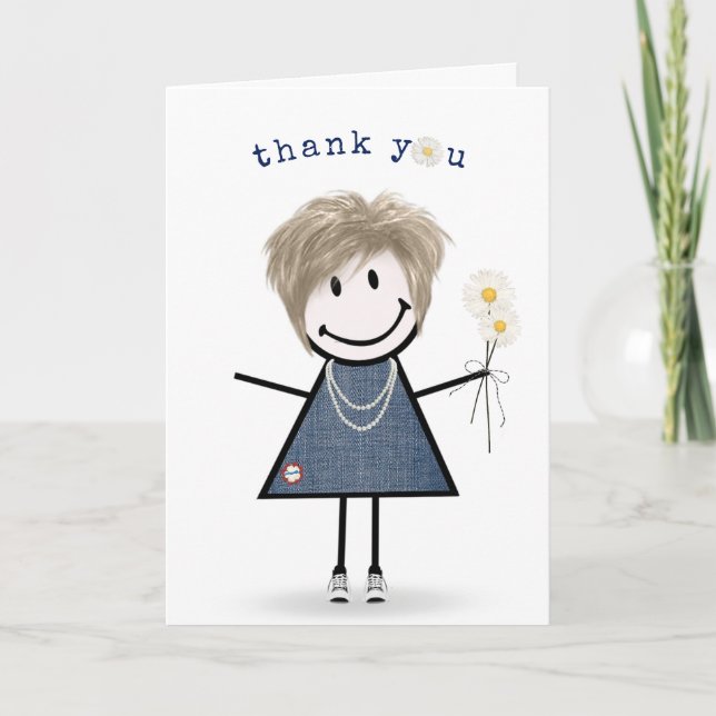 Tarjeta Gracias Chica de Figura con Daisies (Anverso)