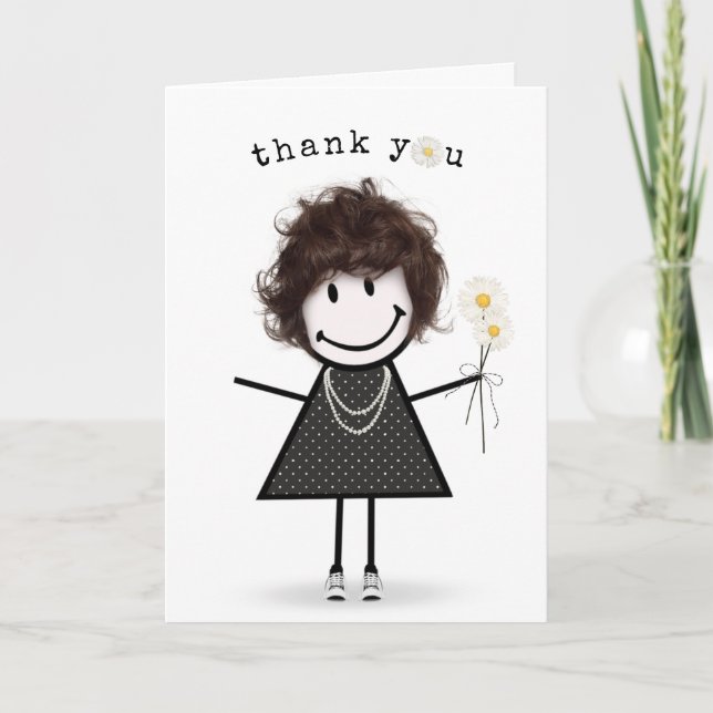 Tarjeta Gracias Chica de Figura con Daisies (Anverso)