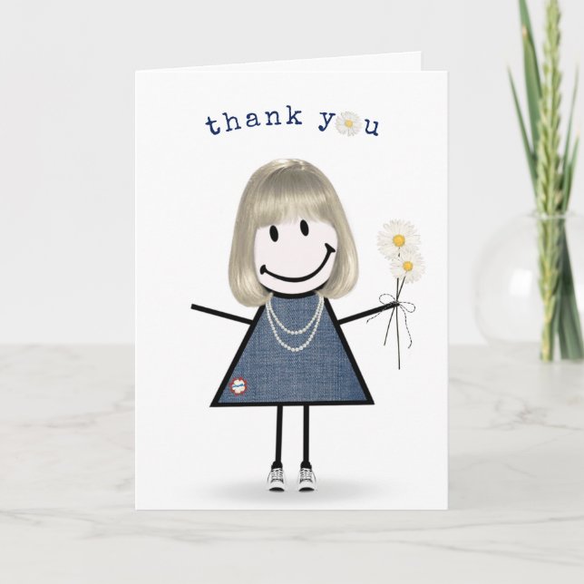 Tarjeta Gracias Chica de Figura con Daisies (Anverso)
