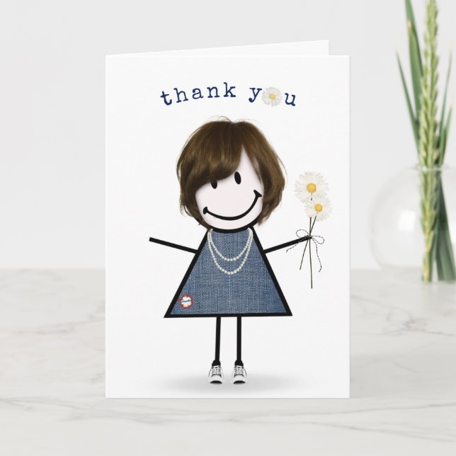 Tarjeta Gracias Chica de Figura con Daisies (Anverso)