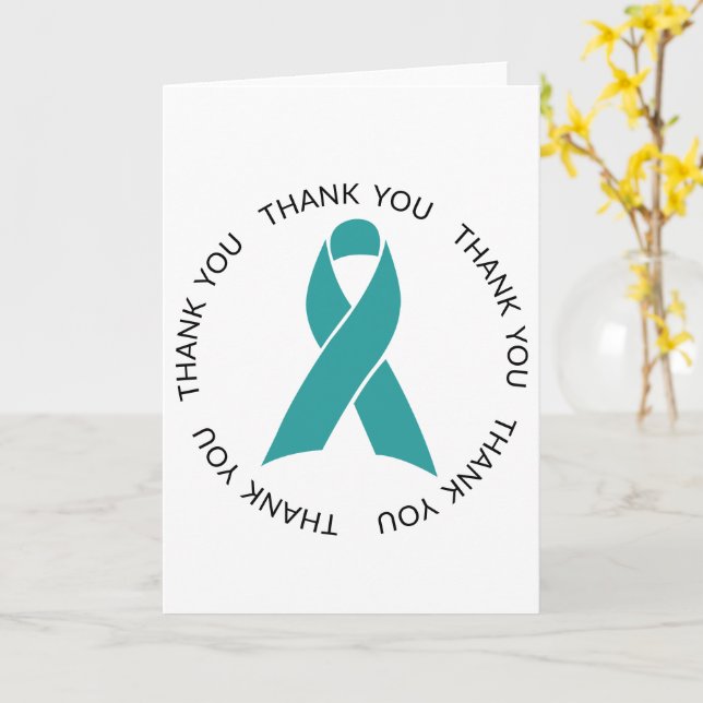 Tarjeta Gracias Cinta de Conciencia Verde azulada (flor amarilla)