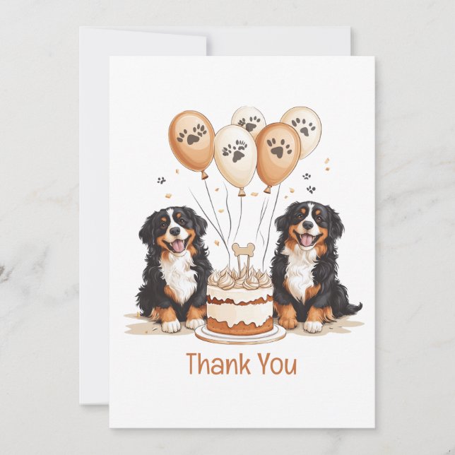 Tarjeta Gracias cumpleaños Bernese Mountain Dogs (Anverso)