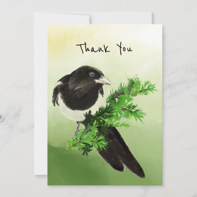Tarjeta Gracias Curioso Magpie Garden Bird Willife Art (Anverso)