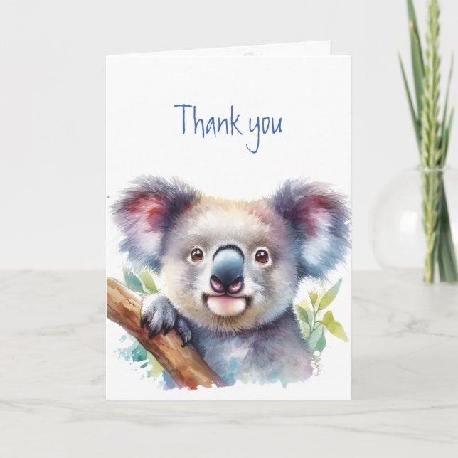 Tarjeta Gracias, Cute Koala Oso, Arte Animal Natural (Anverso)