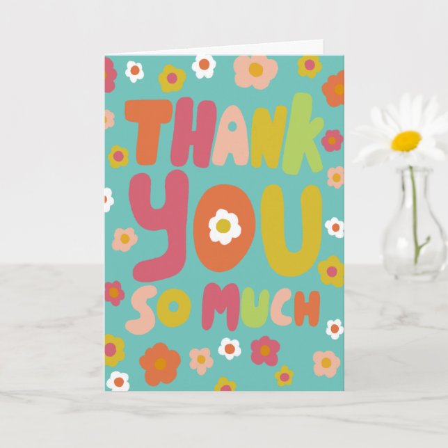 Tarjeta GRACIAS Daisies Colorful Curvy Bubble Letters (Planta pequeña)