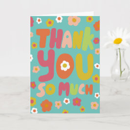 Tarjeta GRACIAS Daisies Colorful Curvy Bubble Letters