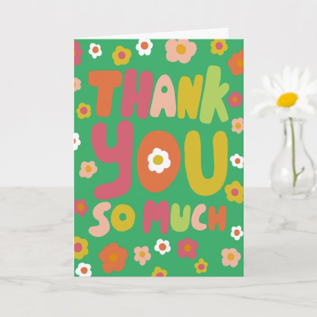 Tarjeta GRACIAS Daisies Colorful Curvy Bubble Letters (Planta pequeña)