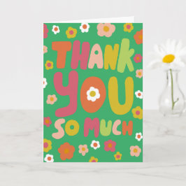 Tarjeta GRACIAS Daisies Colorful Curvy Bubble Letters