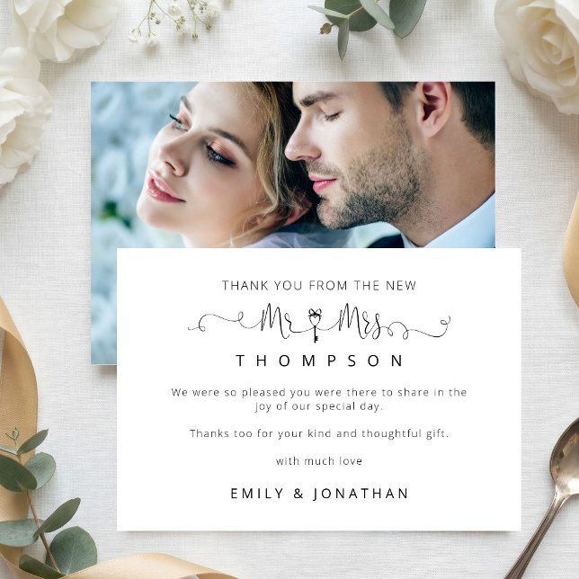 Tarjeta Gracias de Nuevo Sr Sra Script Foto Boda (Subido por el creador)