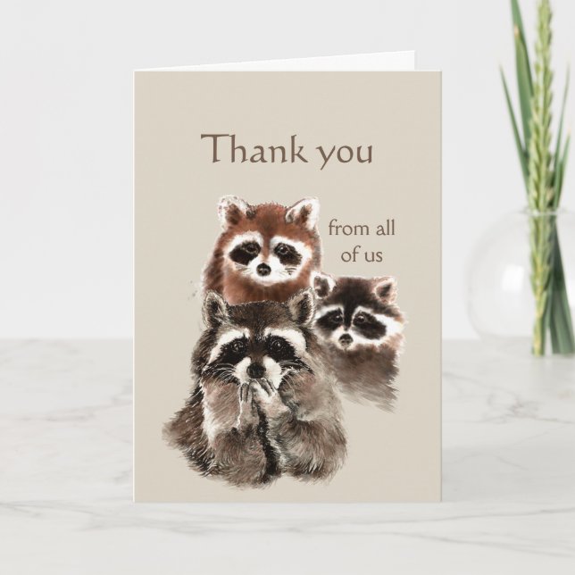 Tarjeta Gracias De Todos Nosotros Raccoon Cute Animal Y Sc (Anverso)