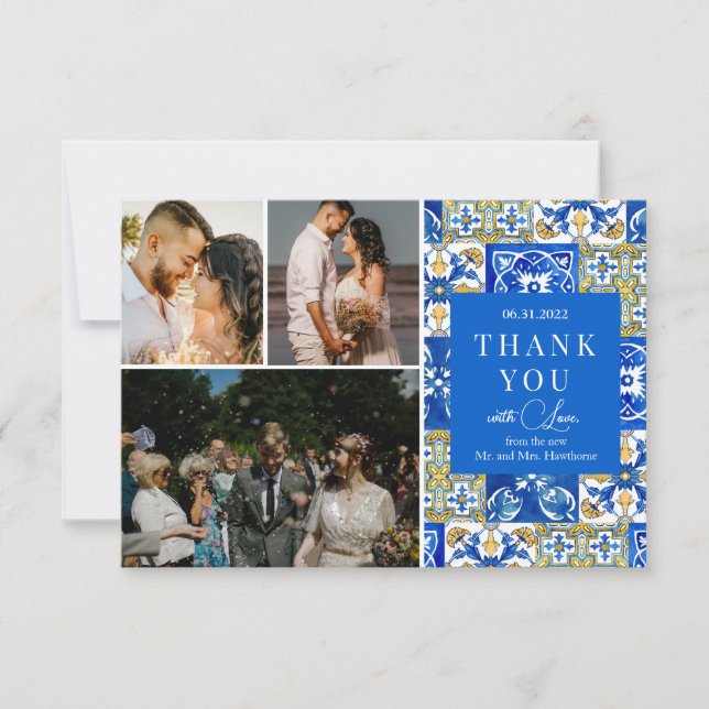 Tarjeta "Gracias" del Boda mediterráneo de verano (Anverso)