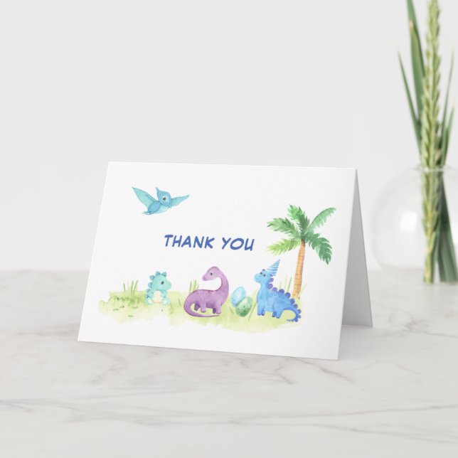 Tarjeta Gracias Dinosaur Cute Watercolor Baby Shower (Anverso)
