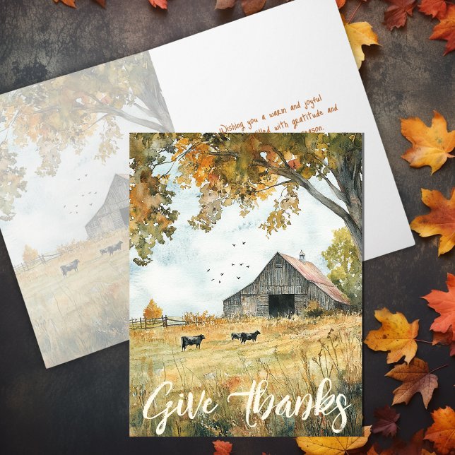Tarjeta Gracias, Encantadora Granja Rústica Acción de Grac (Give Thanks Charming Rustic Farm Thanksgiving Card)