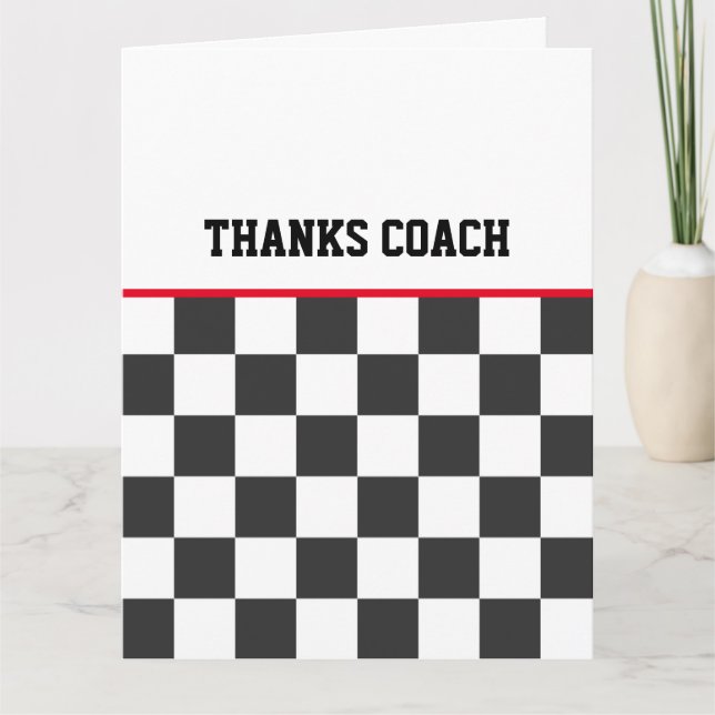 Tarjeta Gracias Entrenador Black White Check Team Colors (Anverso)