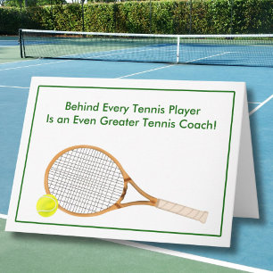 Tarjeta Gracias entrenador de tenis con raqueta de tenis d