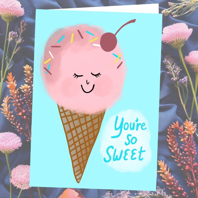 Tarjeta GRACIAS, eres un dulce Personalizado de helados (THANK YOU You're So Sweet Cute Ice Cream Custom Card
Pink Blue)