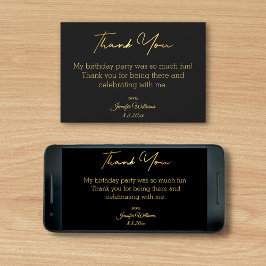 Tarjeta gracias feliz cumpleaños negro oro digital