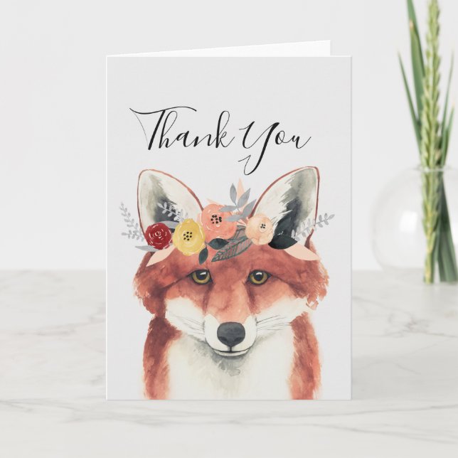 Tarjeta Gracias | Flor Crown Forester Fox (Anverso)