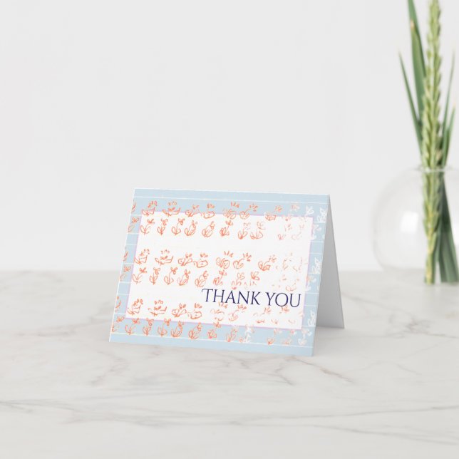 Tarjeta Gracias-Flor Jardín azul pálido naranja (Anverso)