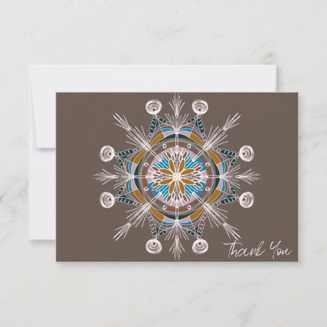 Tarjeta Gracias Floral Mandala Boho Botánico Marrón (Anverso)