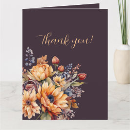 Tarjeta Gracias- Flores de otoño acuáticas-moradas-