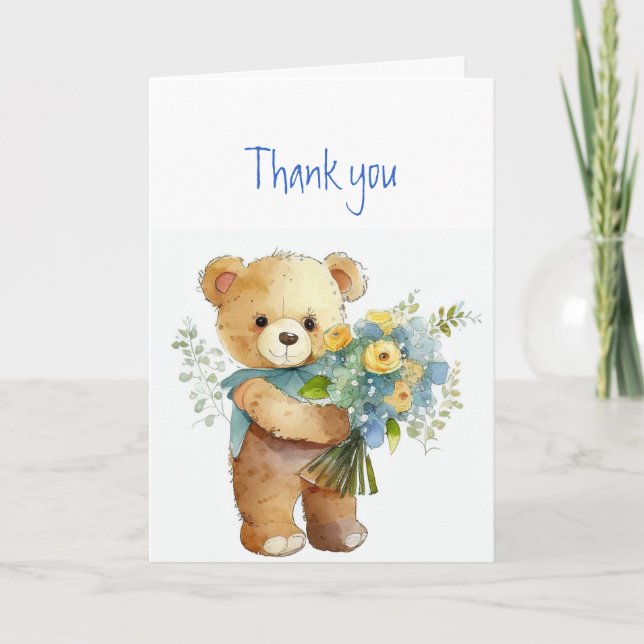 Tarjeta Gracias Flowers & Teddy Bear (Anverso)