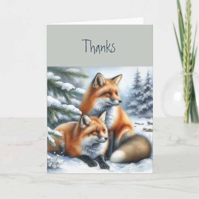Tarjeta Gracias Foxes Animal Willife Art (Anverso)