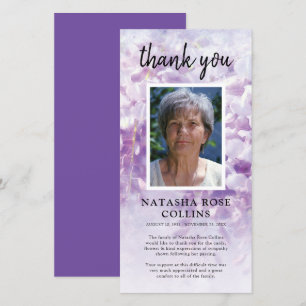 Tarjeta Gracias funerales   Foto Purple Floral