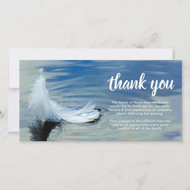 Tarjeta Gracias funerales | Pluma blanca de Bereavement (Anverso)