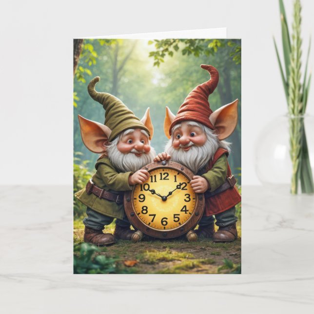 Tarjeta Gracias Gnomis Con Viejo Reloj (Anverso)