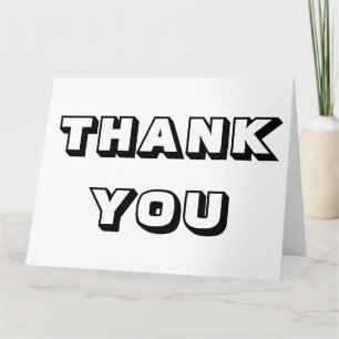 Tarjeta Gracias, gracias, saludo blanco negro