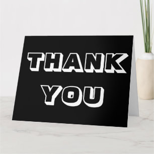 Tarjeta Gracias, gracias, saludo blanco negro