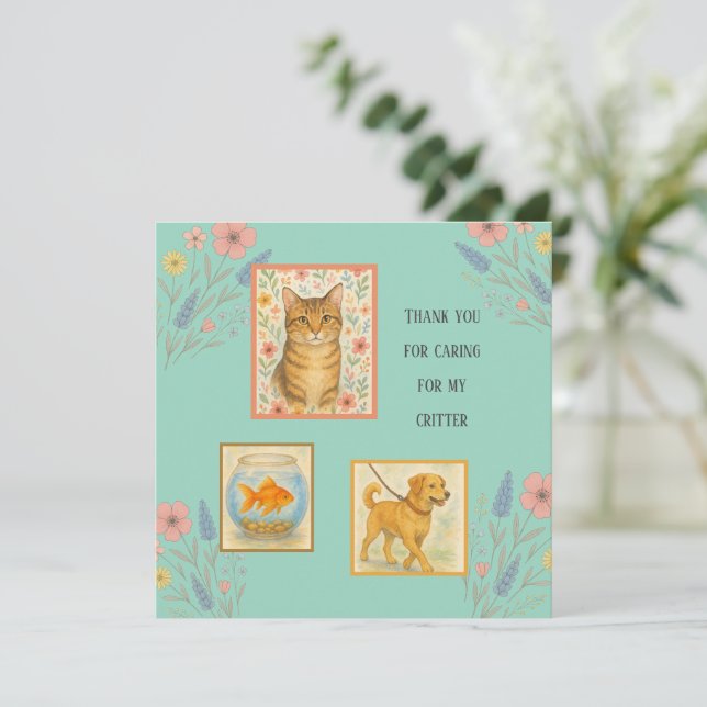 Tarjeta Gracias Gratitude Playful Petsitter Apreciación (Anverso de pie)