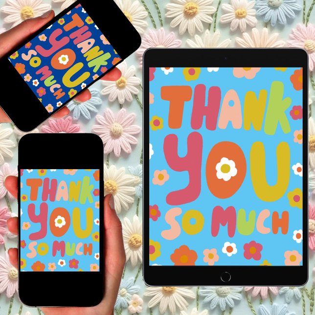 Tarjeta GRACIAS Groovy Daisies Bubble Letters Free Tree (Groovy Daisies Tree-Free eCard Add your own text to customize email digital thank you card)