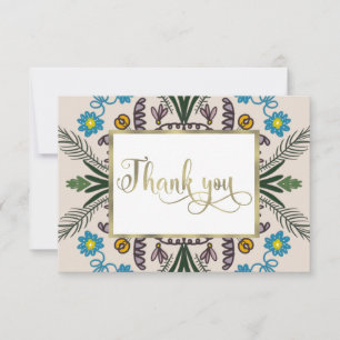 Tarjeta Gracias Mandala Floral Arte Botánico Azul Verde