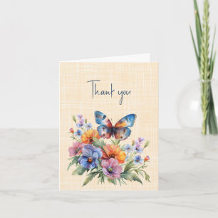 Tarjeta Gracias Mariposa Azul y Flores