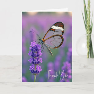 Tarjeta Gracias Mariposa de Alas de Cristal Sobre Lavanda