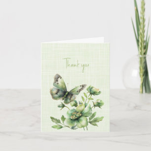Tarjeta Gracias mariposas y flores verdes