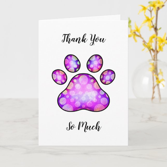 Tarjeta Gracias, Mascota Dog Paw Watercolor Card (flor amarilla)