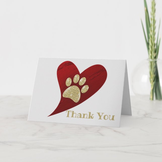 Tarjeta Gracias Mascota Sitter Gold Paw Apreciación de imp (Anverso)