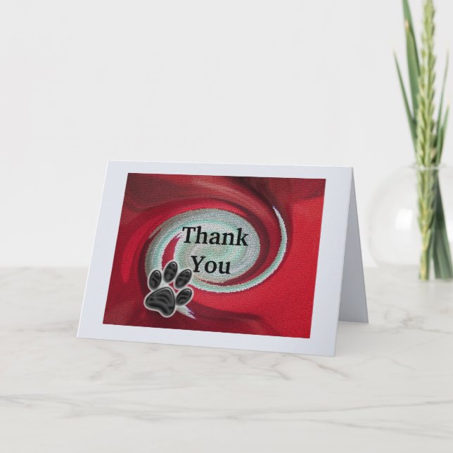 Tarjeta Gracias Mascota Sitter Red Swirl Abstract Paw Prin (Anverso)