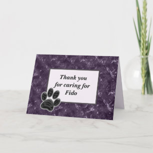 Tarjeta Gracias Mascota Sitter Rich Purple con Paw Print