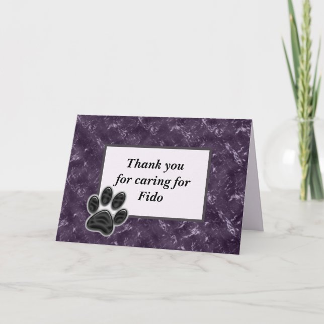 Tarjeta Gracias Mascota Sitter Rich Purple con Paw Print (Anverso)
