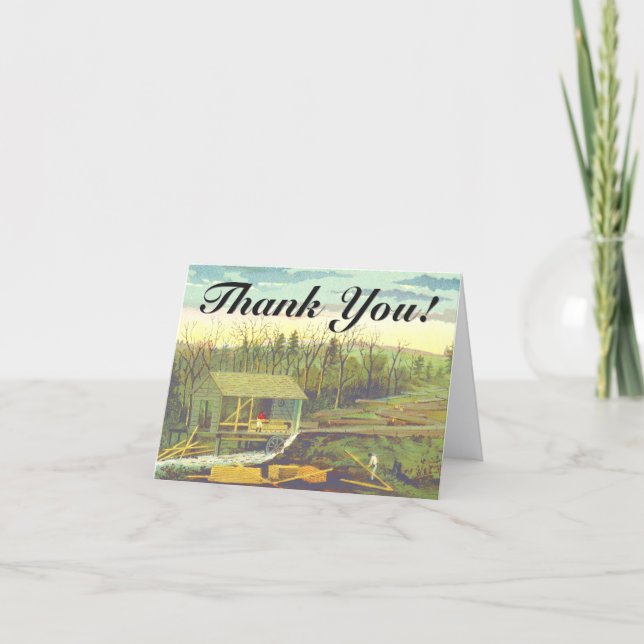 Tarjeta "¡Gracias!" + Molino de Madera Rústica Histórico (Anverso)