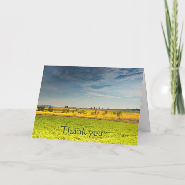 Tarjeta Gracias Paisaje Meadow Crop Fields Scripting (Anverso)