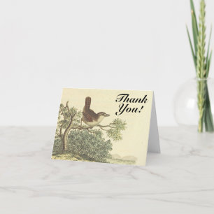 Tarjeta "¡Gracias!", Pájaro en una sucursal, aspecto vinta