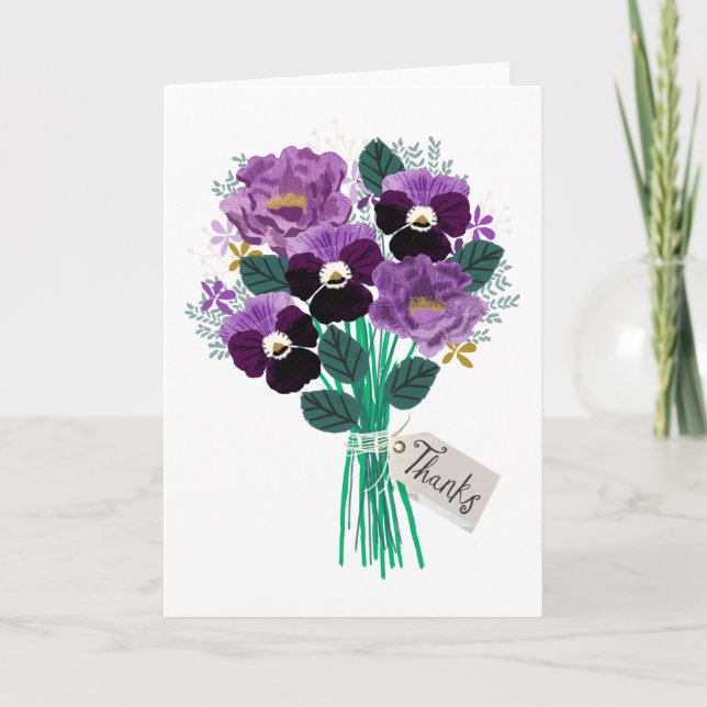 Tarjeta Gracias Pansies Floral Bouquet (Anverso)