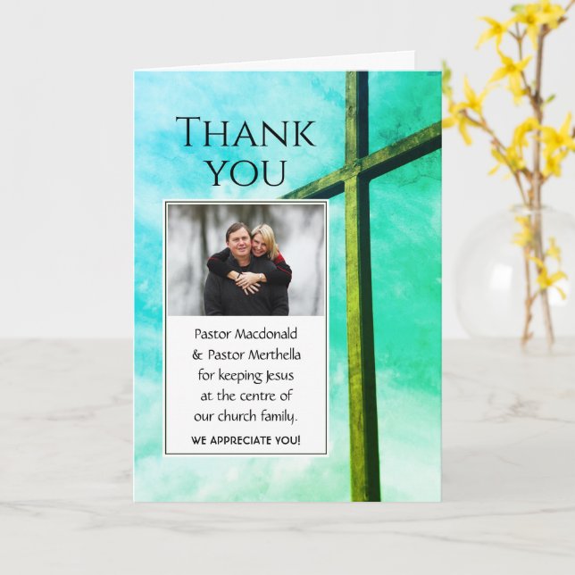 Tarjeta Gracias Pastor Apreciación Foto Personalizada (flor amarilla)