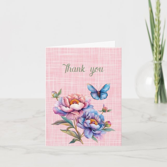 Tarjeta Gracias Peonies y Mariposa (Anverso)