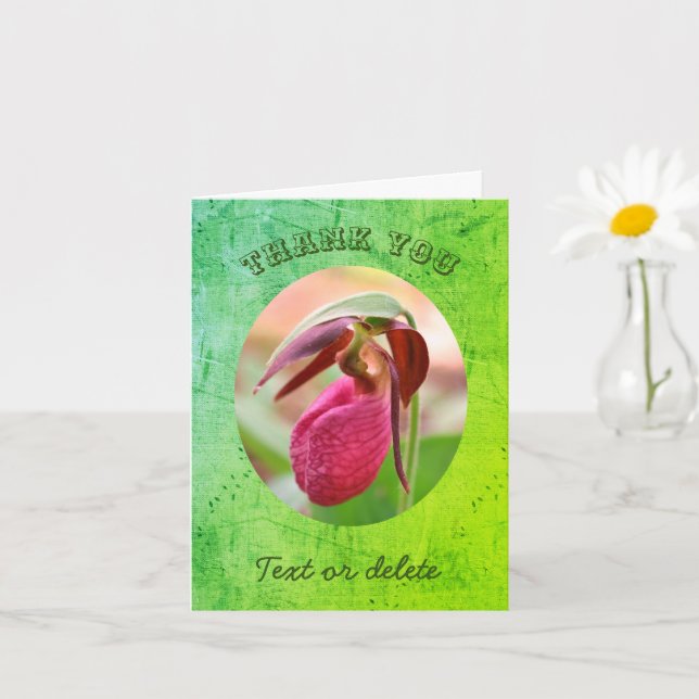 Tarjeta Gracias Personalizado A La Mujer Rosa Slipper (Planta pequeña)